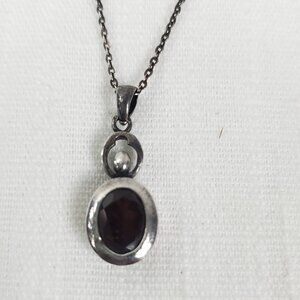 Vintage Sterling Silver Necklace With LUC Lucas Lameth Silver Garnet Pendant